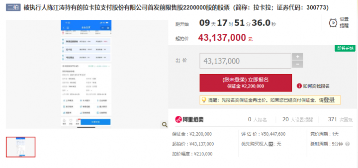 行业老大哥拉卡拉的股份没人要？股东220万股遭流拍(图3)